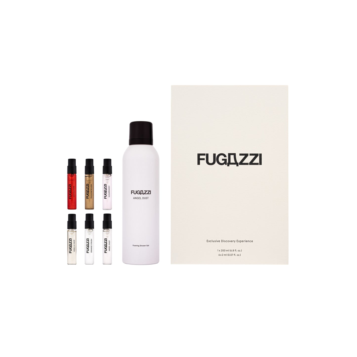 Fugazzi Discovery Set = 6x Extrait de Parfum 2ml + 1x200ml Shower Gel
